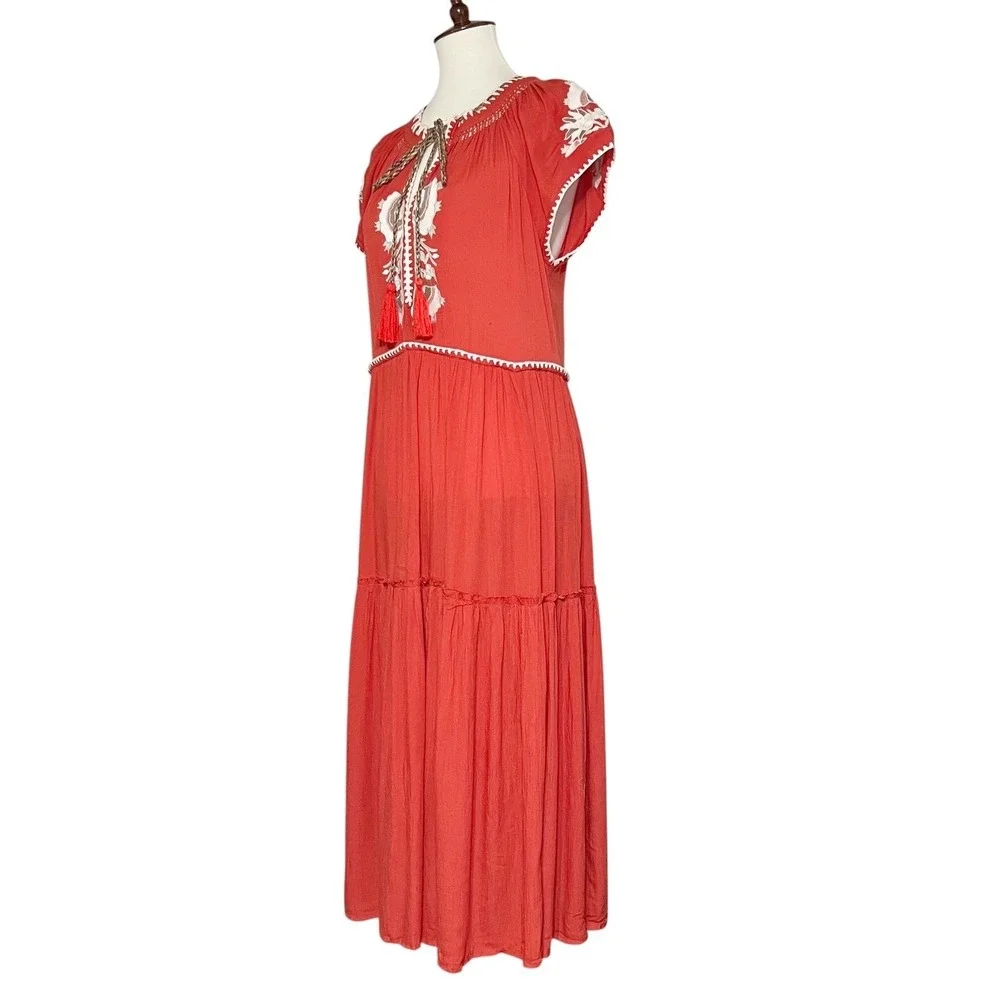 Free People Daisy Fields Maxi Dress Embroidered Tassel Tie Bohemian Boho XS - Picture 6 of 12